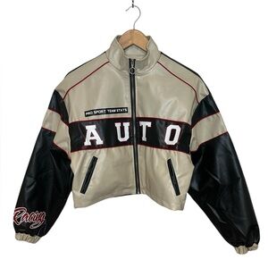 PrettyLittleThing Racing Style Black and Cream Bomber Jacket